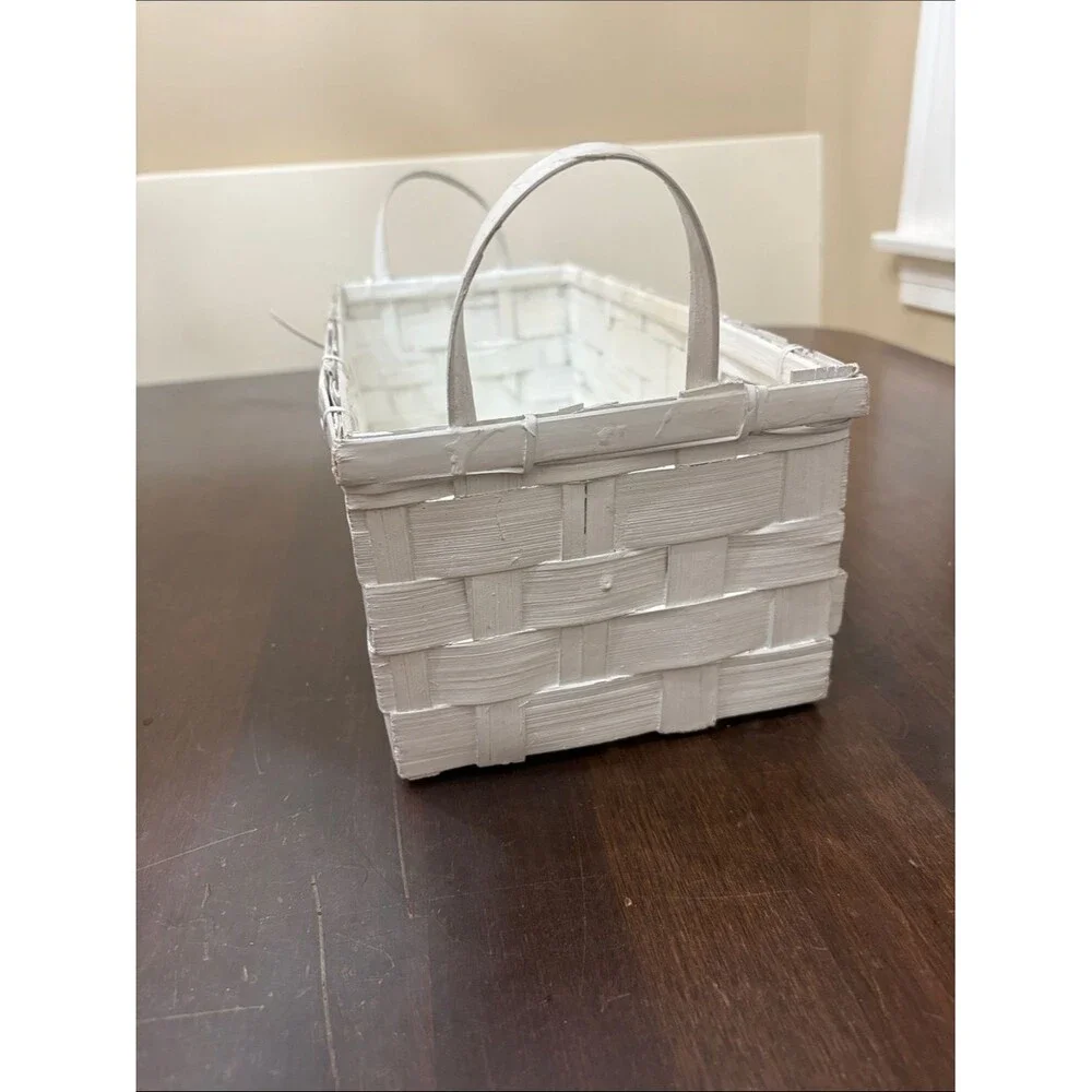 White Woven Rectangular Basket with Strawberry painting